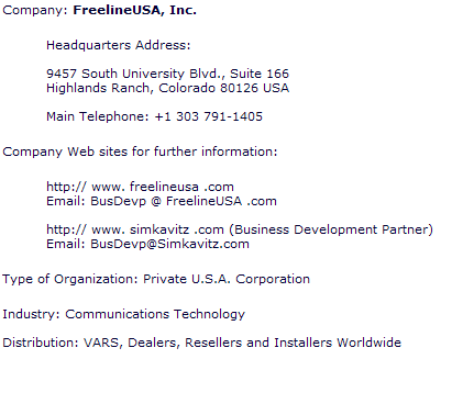 Contact information FreelineUSA, Inc.